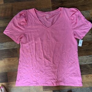 Talbots Pink V-Neck Short Puff Sleeve Tee